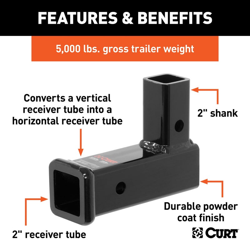 CURT 45013 Vertical Receiver Trailer Hitch Adapter, 2-Inch, 5,000 lbs, 2-7/16-In Rise - Image 4